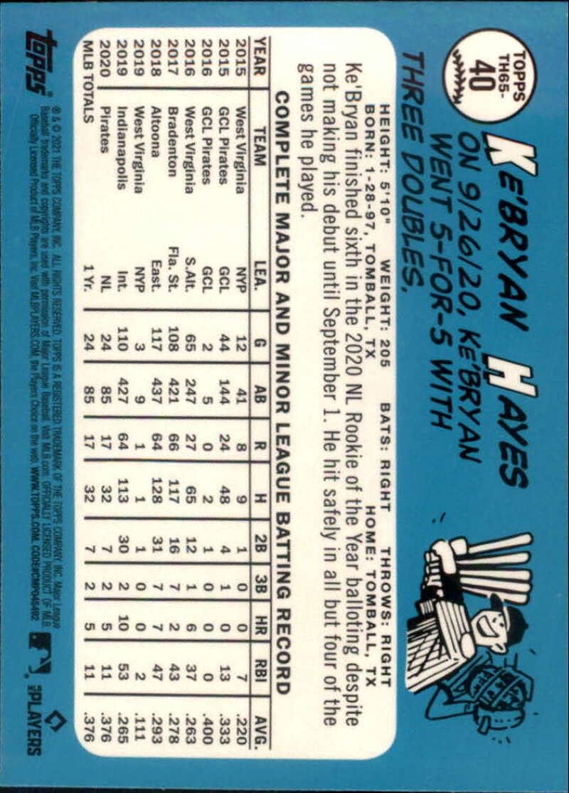 2021 Topps Series 2 Baseball 1965 Redux Chrome #TC65-40 Ke'Bryan Hayes Pittsburgh Pirates RC Rookie Official MLB Trading Card Raw Ungraded (Stock Photo Often Used, card is straight from pack in Near Mint or Better Condition)
