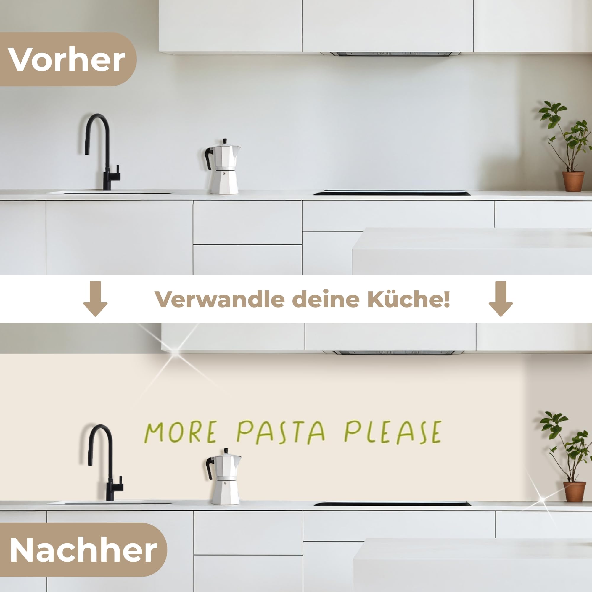 KitchenYeah© Küchenrückwand 60x500 cm Selbstklebende Kitchen Wall Protector Küchen Rückenwand Küchenfronten Küchenrückwände Küche Wand Quote - Nudeln