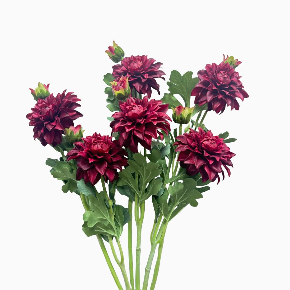21" Artificial Dahlias,Silk Flowers with Stems,Winter Flowers Artificial for Decoration,Long Stem Artificial Flowers for Tall Vase,Wedding Party Decor Spring Decorations for Home (6, Red)