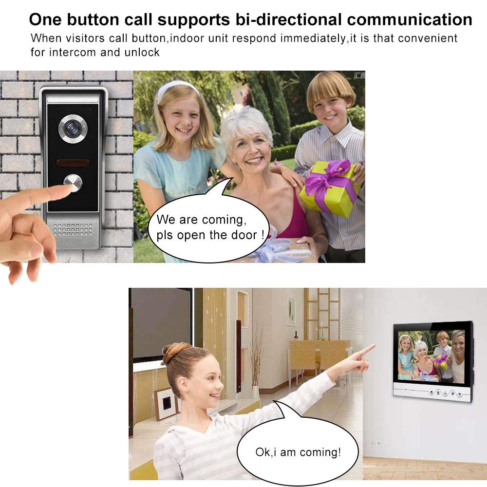 Videocitofono Campanello Video, 9 Pollici LCD, Vista Notturna a Infrarossi, Antipioggia Antifurto,Sorveglianza Telecamera Domestica, Audio Bidirezionale,Registrazione/Istantanea