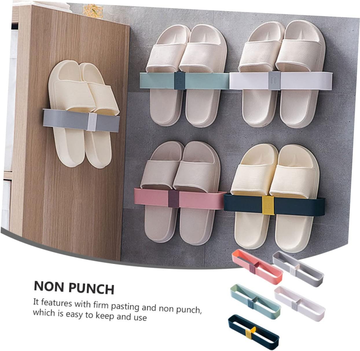 5Pcs Punch Wall Mounted Slipper Rack Space Saving Shoe Organizer for Door Back and Bathroom Hanging Storage