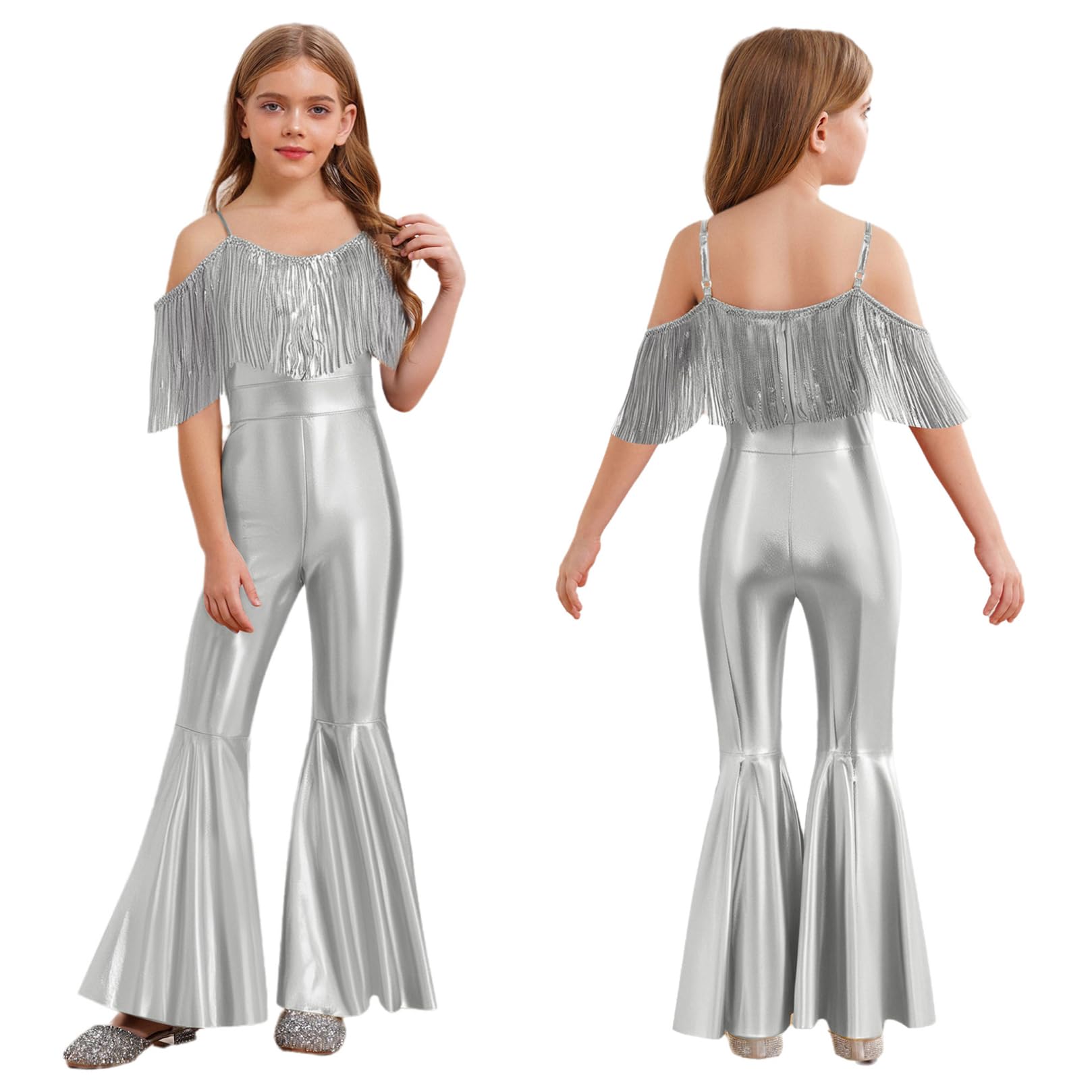 ranrann Tuta Intera Svasata da Danza Jazz Bambina con Nappe Jumpsuit Elegante Principessa per Cerimonia Cocktail Matrimonio Leotard da Danza Moderna Valzer Cocktail