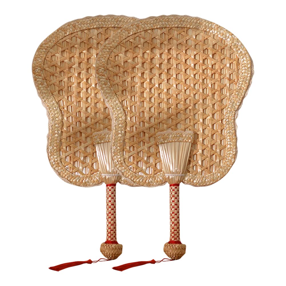 Surakey Natural Bamboo Raffia Hand Fans,Palm Leaf Bamboo Fan Chinese Style Hand Weaving Fan Handmade Rustic Woven Folding Design for Summer Cooling