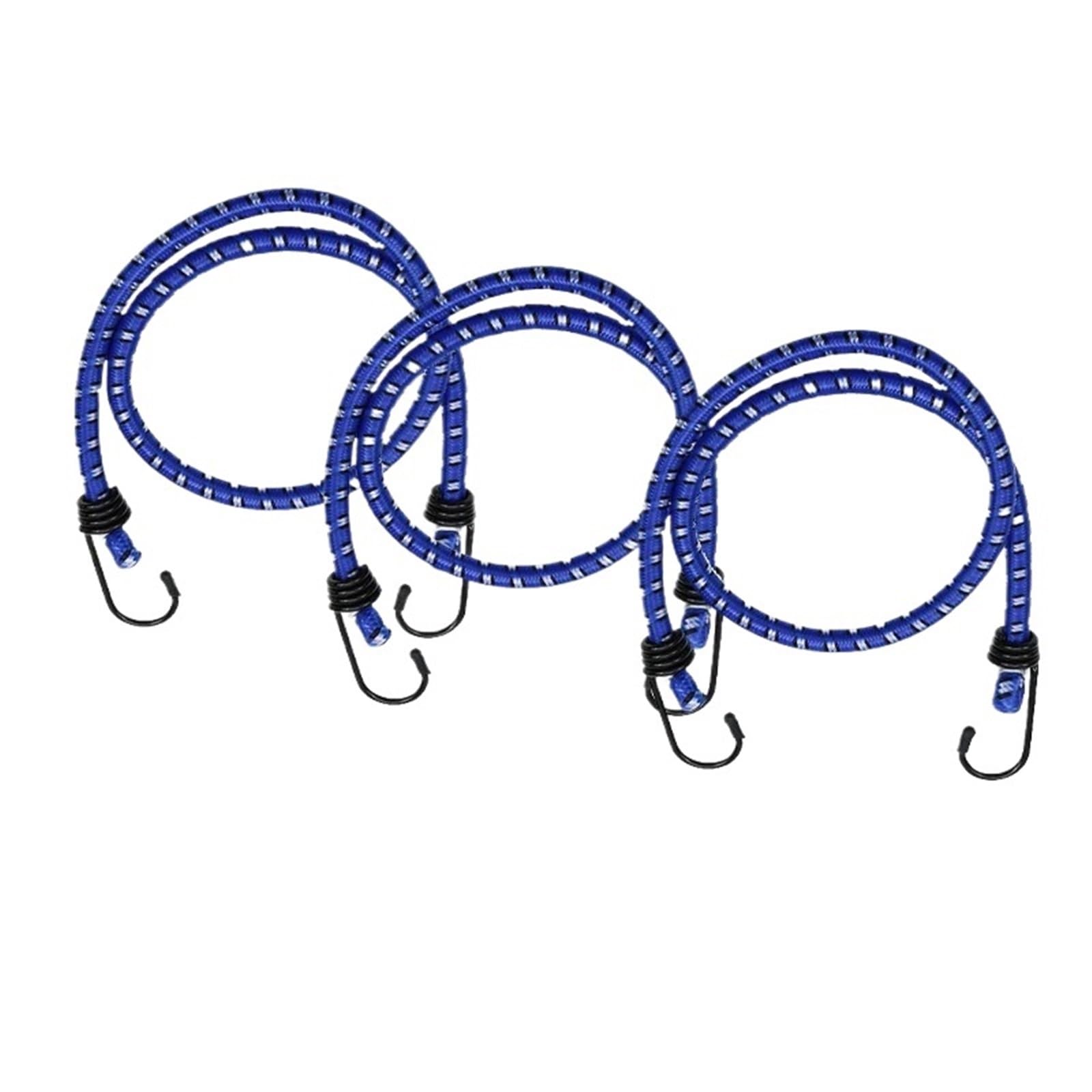Elastyczny 3-częściowy zestaw linek do bungee z haczykami | Multicolor 60/100 cm 3 szt. Kemping, rowery, samochody: Elastyczne paski z haczykami do mocowania bagażu(Blue,60cm)