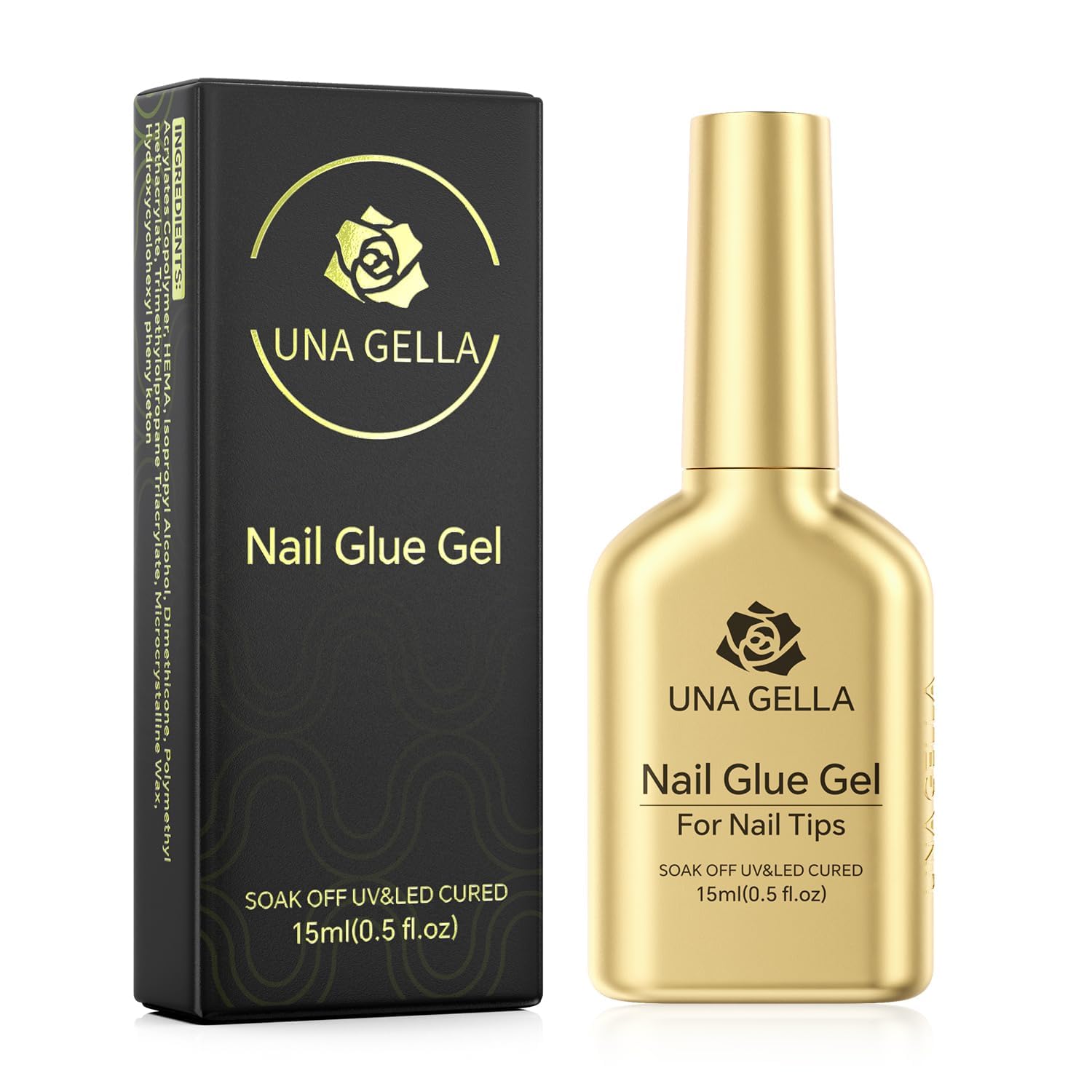 UNA GELLA 6 in 1 UV Nagelkleber für Kunstnägel 15ml, Superstarker Gel Kleber & Base Coat für Soft Gel Tips & Kunstnägel, Langanhaltend, Aushärtung mit UV/LED Lampe erforderlich