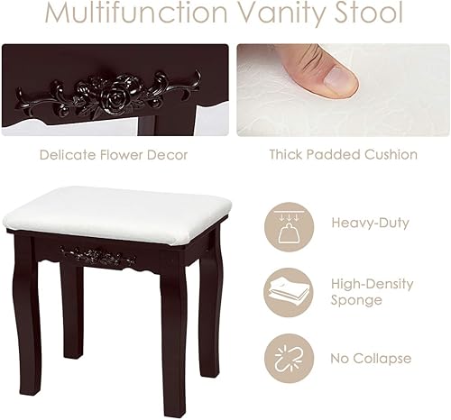 Miniatura 5 de CHARMAID Mesa de tocador de maquillaje con espejo iluminado, escritorio de tocador con 10 luces LED, brillo ajustable, 5 cajones y organizador de