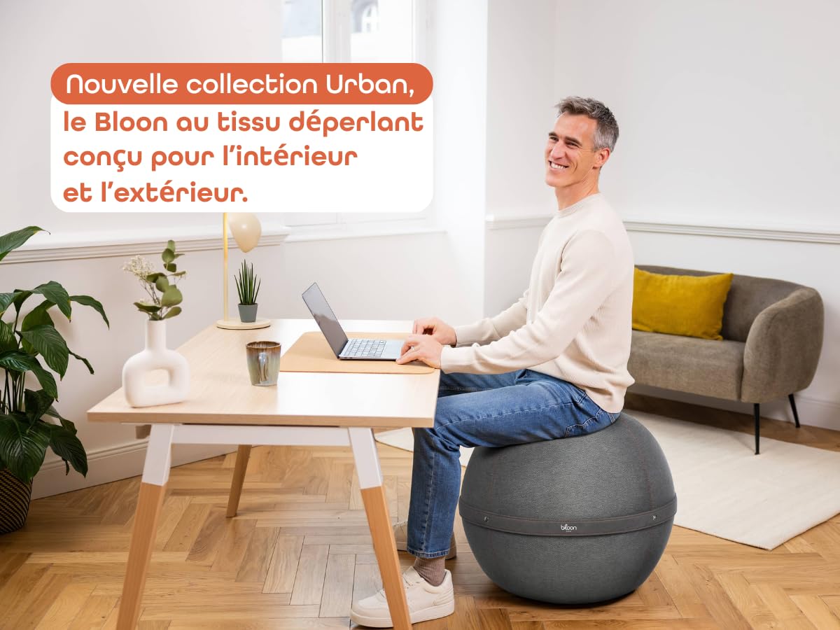 Bloon Siège Ballon Bureau Ergonomique Premium| Déperlant, Anti Mal de Dos, Anti-dérapant, Anti-tâches & Ultra-résistant | Fait à la Main au Portugal | Couleur Gris Silice | 55 cm