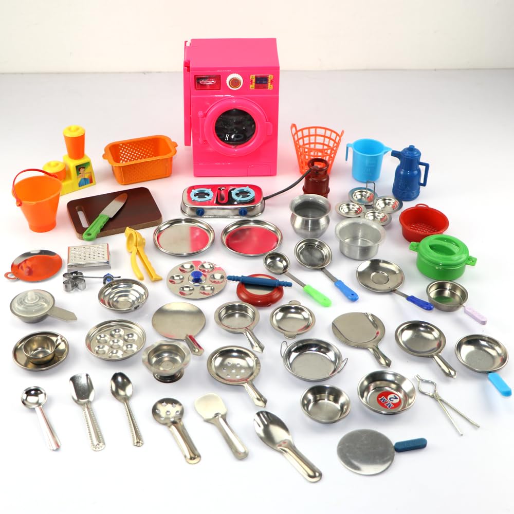Varnika Stores 51 Pcs Miniature Kitchen Set, Kitchen Set for Kids Girls, Real Cooking Kit for Play, Steel Kitchen Set for Girls, Choppu Jaman, Miniature Cooking Set (Pack - 51) (B0D9LQ6QYQ) Amazon Price History, Amazon Price Tracker