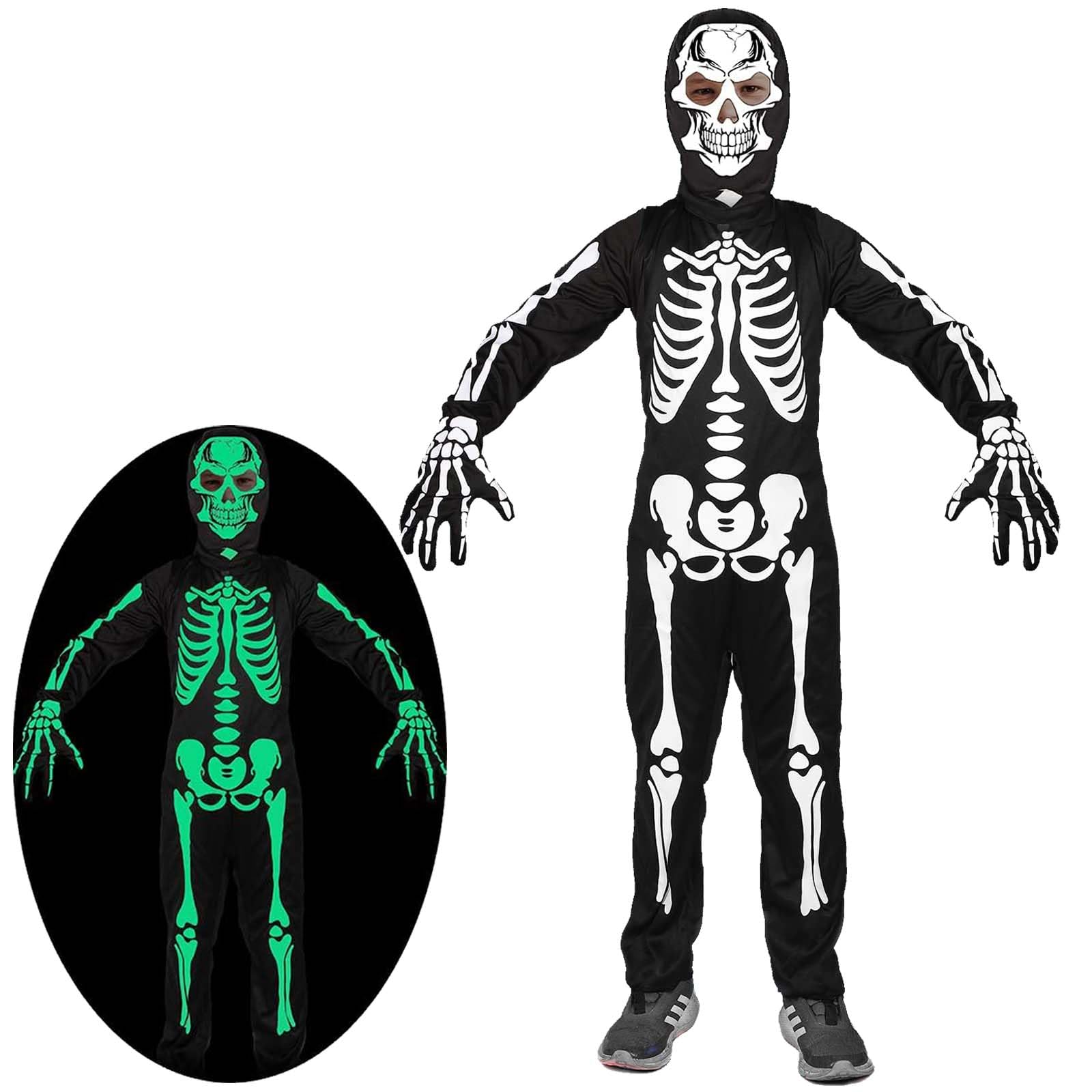 HaoVrisn Costume Halloween Bambino Vestito Halloween Bambino, Costume Scheletro Bambino Vestiti Che si Illuminano di Notte
