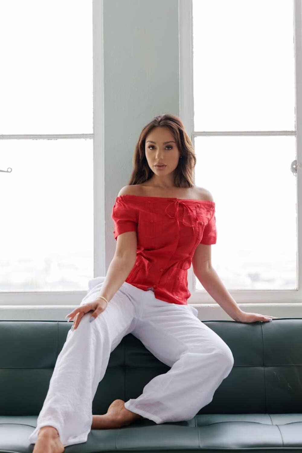 Mojito Women's Off-Shoulder Guayabera Top – Linen Blend Button Down - Image 5