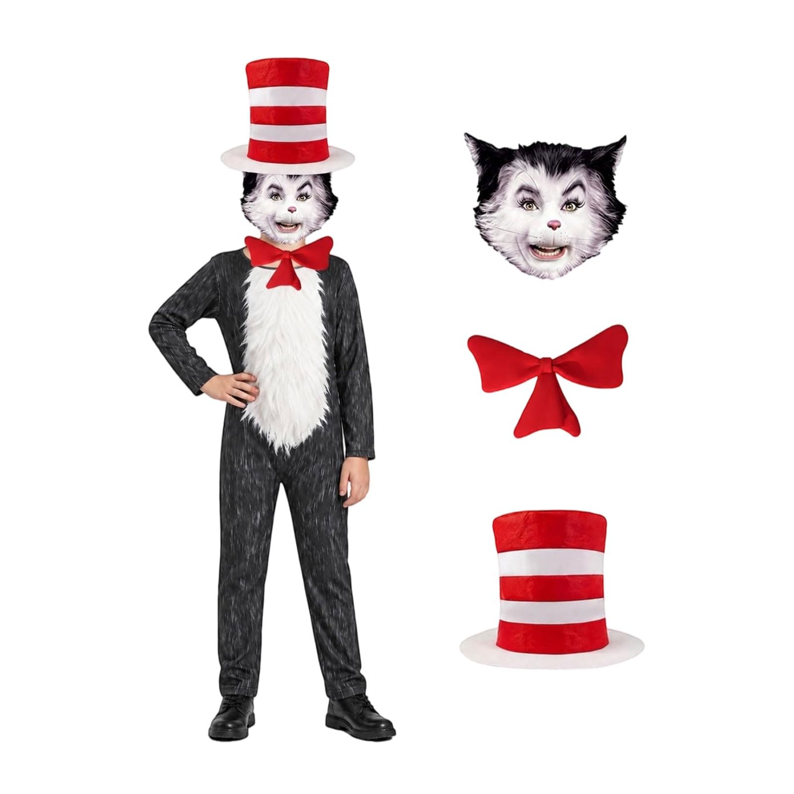 Kids Cat Costume Scary Halloween Outfit with Mask Cat Onesie