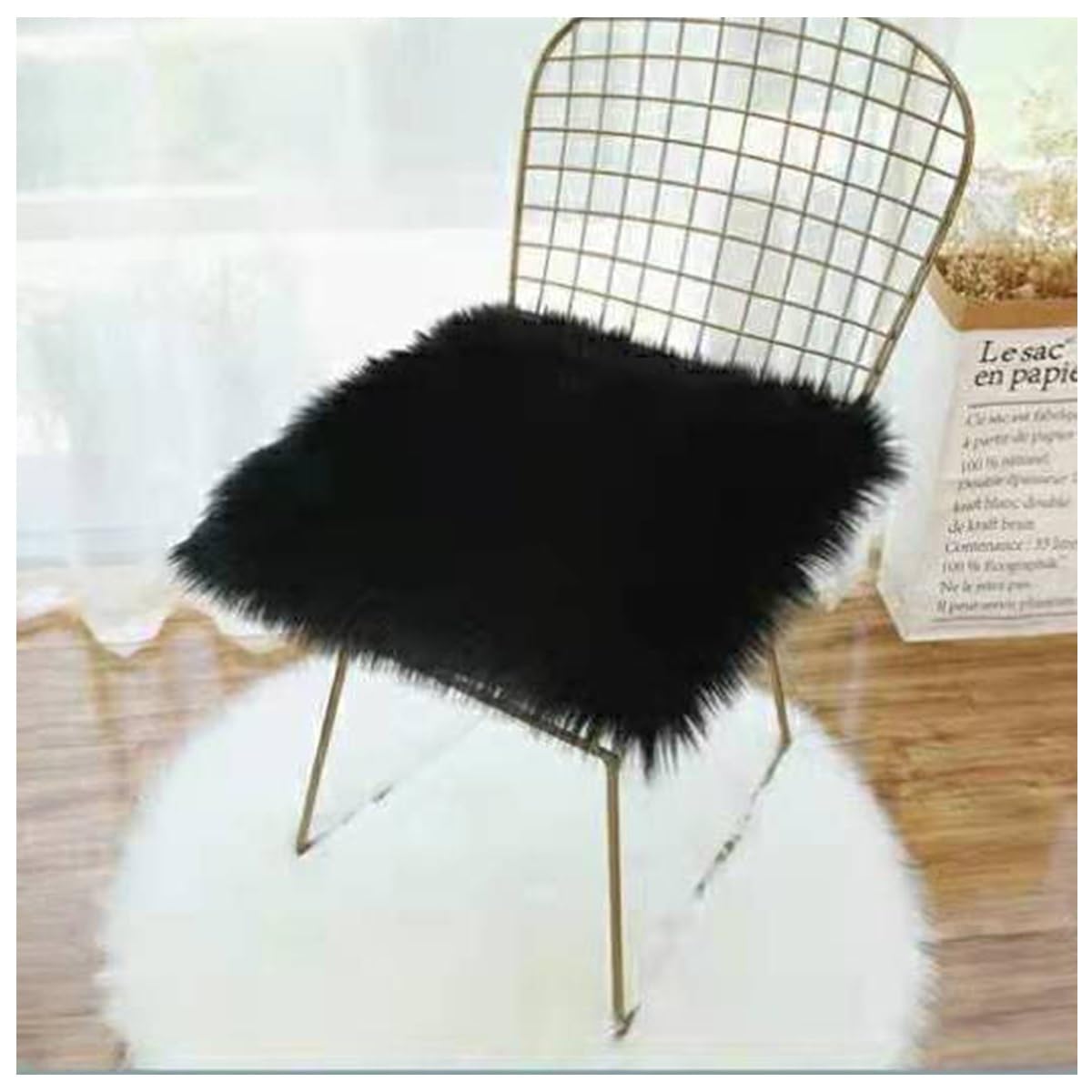 Fluffy Shaggy Chair Seat Pad Soft Anti slip Seat Cushion Plush Faux Fur Sheepskin Silky Seat Cushion Circular Chair Cushions for Indoor Outdoor Garden Dining Bistro Patio Office Coffee Shop(Y12,40x40c