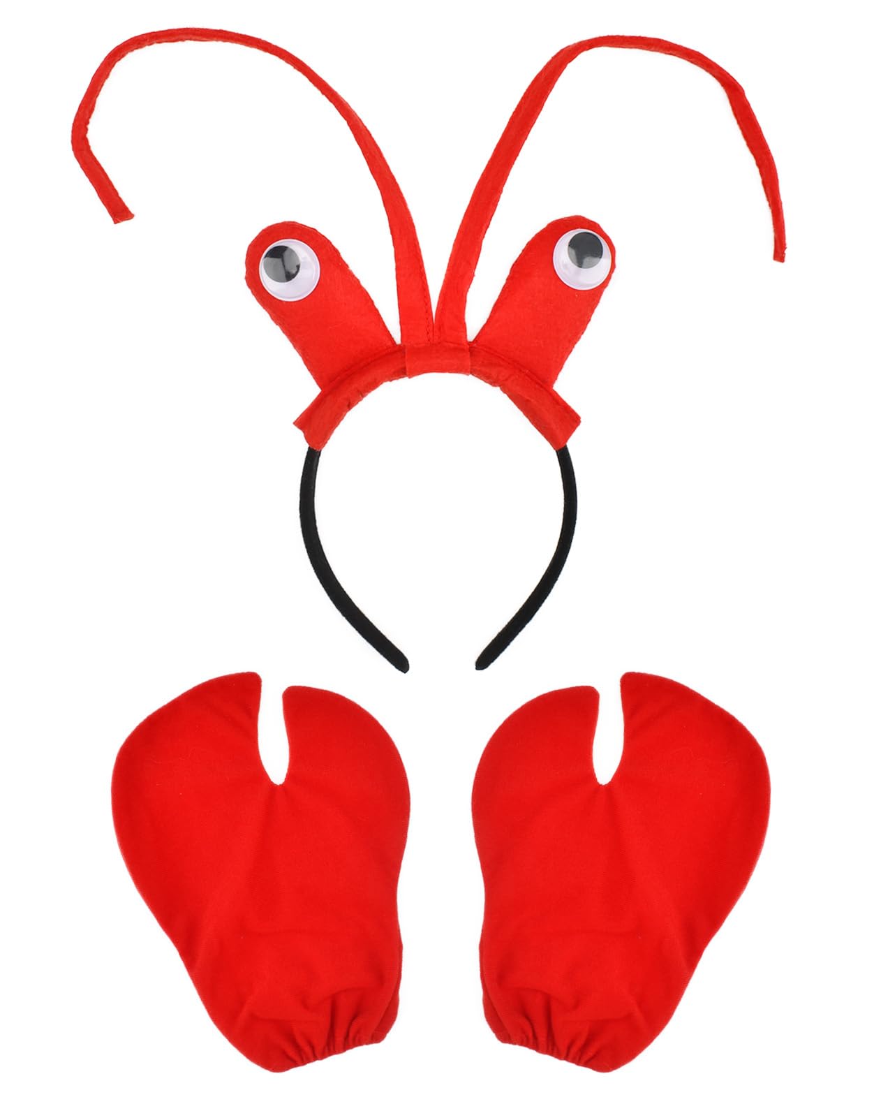 Lobster Costume Accessories Set, Red Headband with Antennae and Claw Gloves