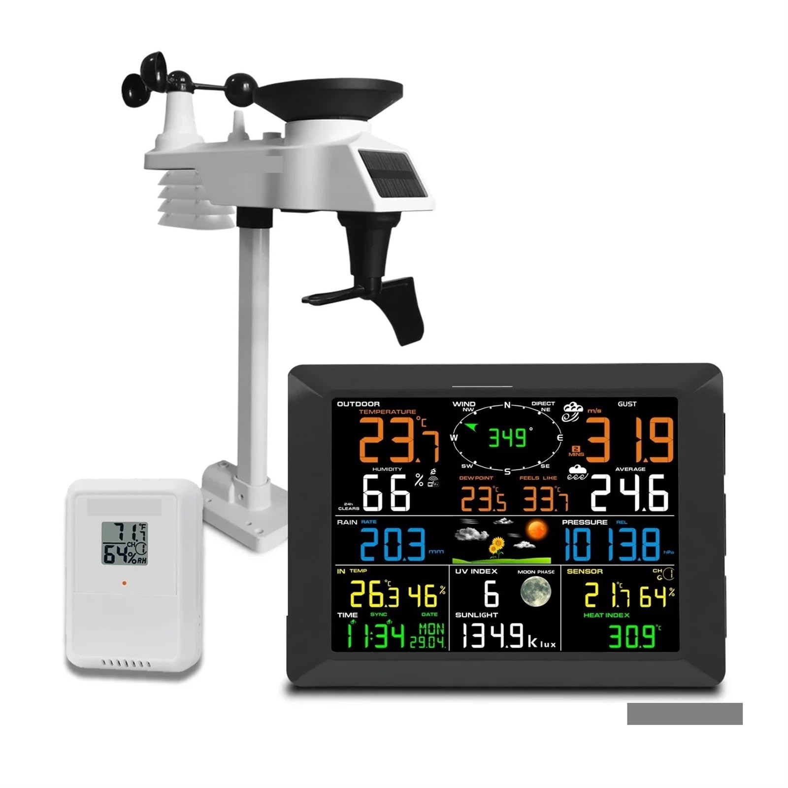 0320 Stazioni meteorologiche wireless Ampio display da 10 pollici Termoigrometro for interni ed esterni Pluviometro Velocità del vento Supporti a 8 canali