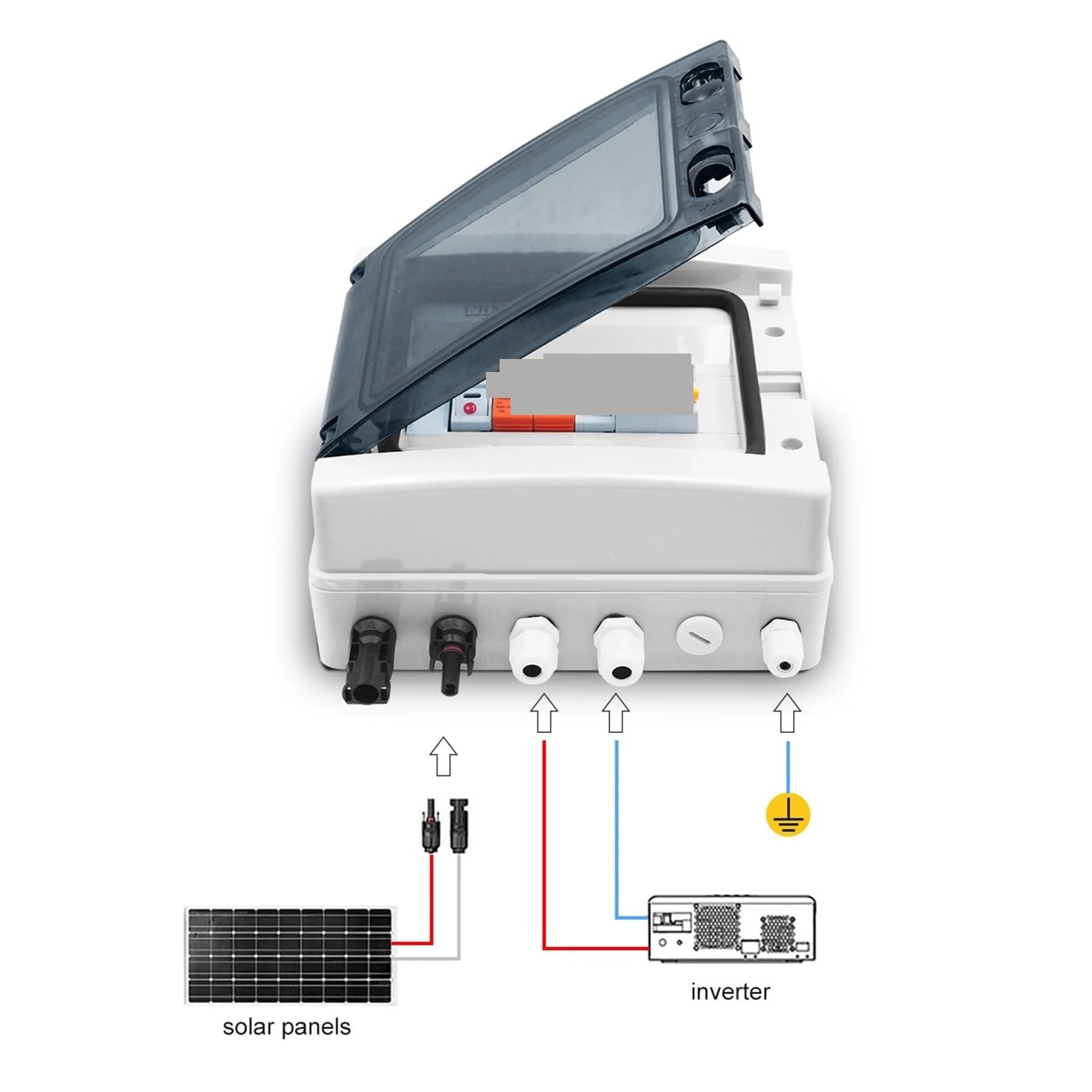 Solar-Photovoltaik-PV-Kombikasten mit Blitzschutz, 1 Eingang, 1 Ausgang, DC 600 V Sicherung, MCB SPD, wasserdichte Box IP65(40A DC MCB)