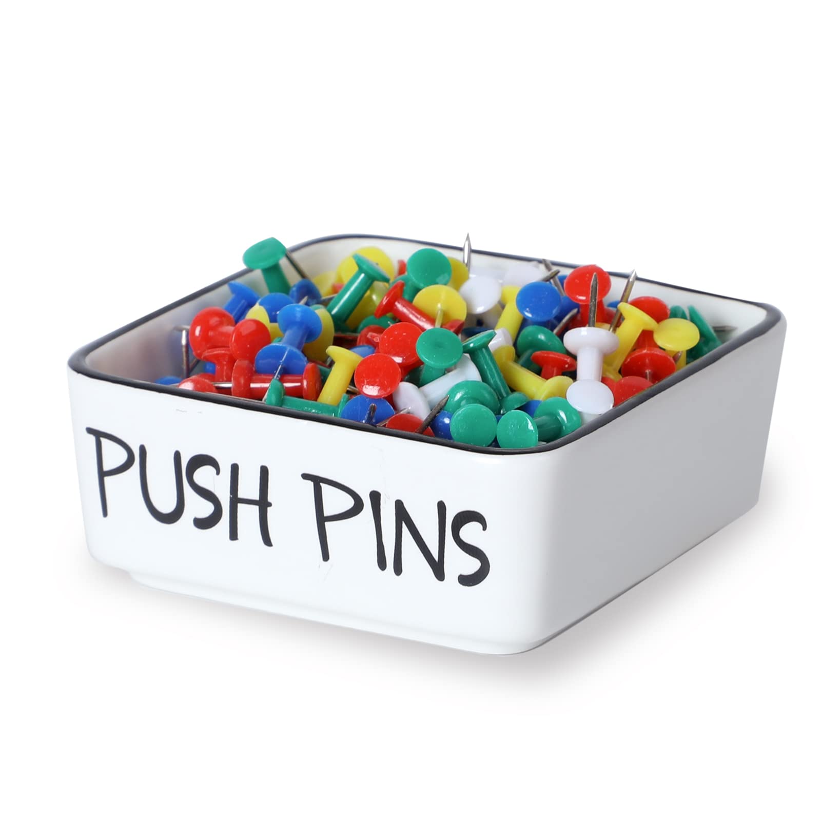 ONTUBE Porcelain Push Pins, Thumb Tacks,Paper Clips and Binder Clips Holders Container for Office School Home Supplies (White)