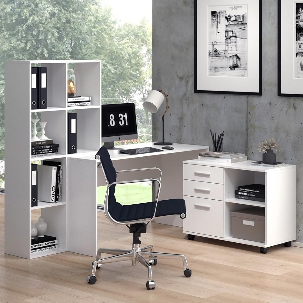 Vicco Piedistalli mobili Delf, Bianco, 40 x 80 cm con 3 cassetti, utilizzabile in modo flessibile con ruote per un facile cambio di posizione