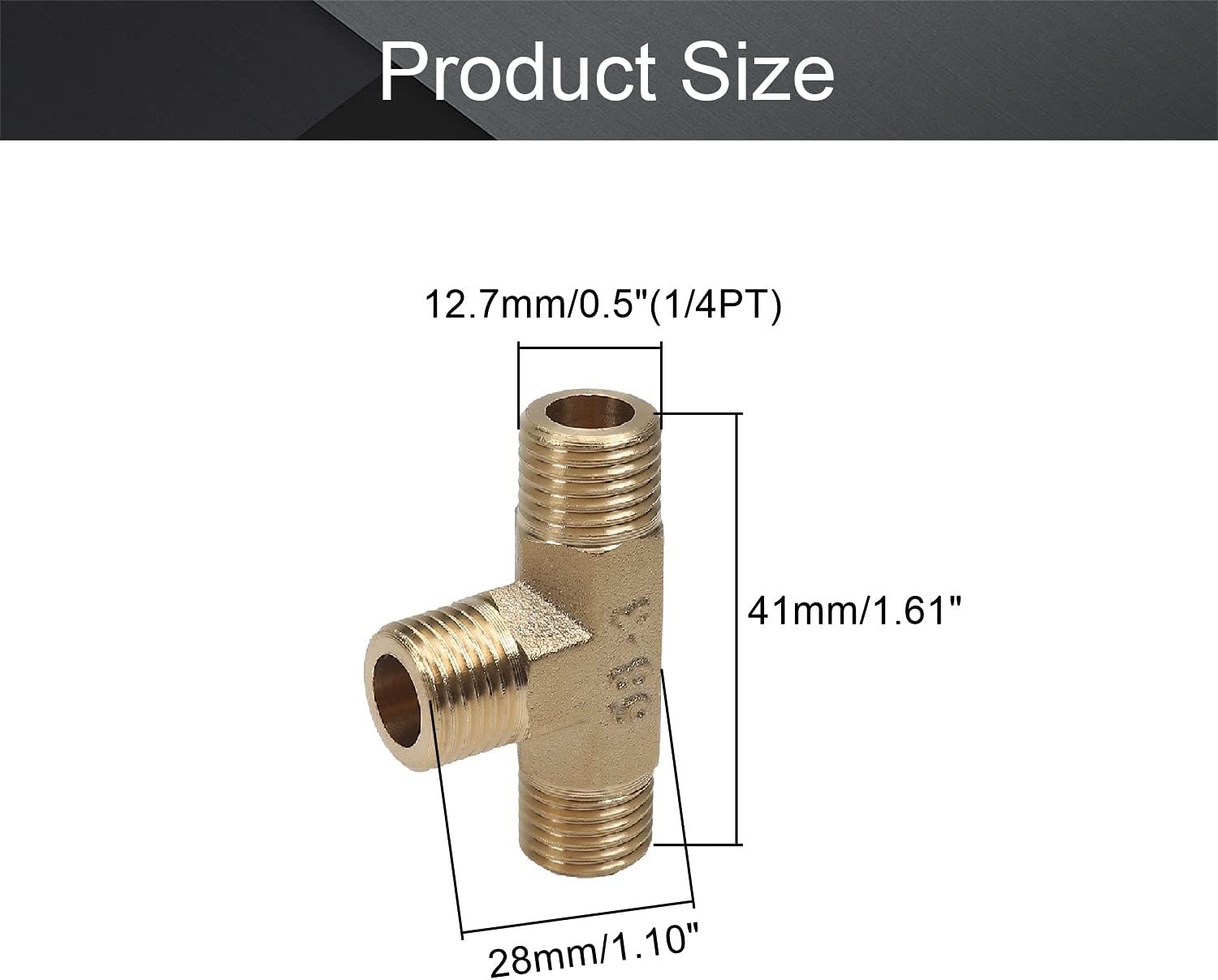 MroMax Brass Tee Pipe Fitting-1/4PT Male Thread T Shaped Connector Coupler Three Openings for Low and Medium Pressure Pipe Line Connections and Air Tools 2Pcs
