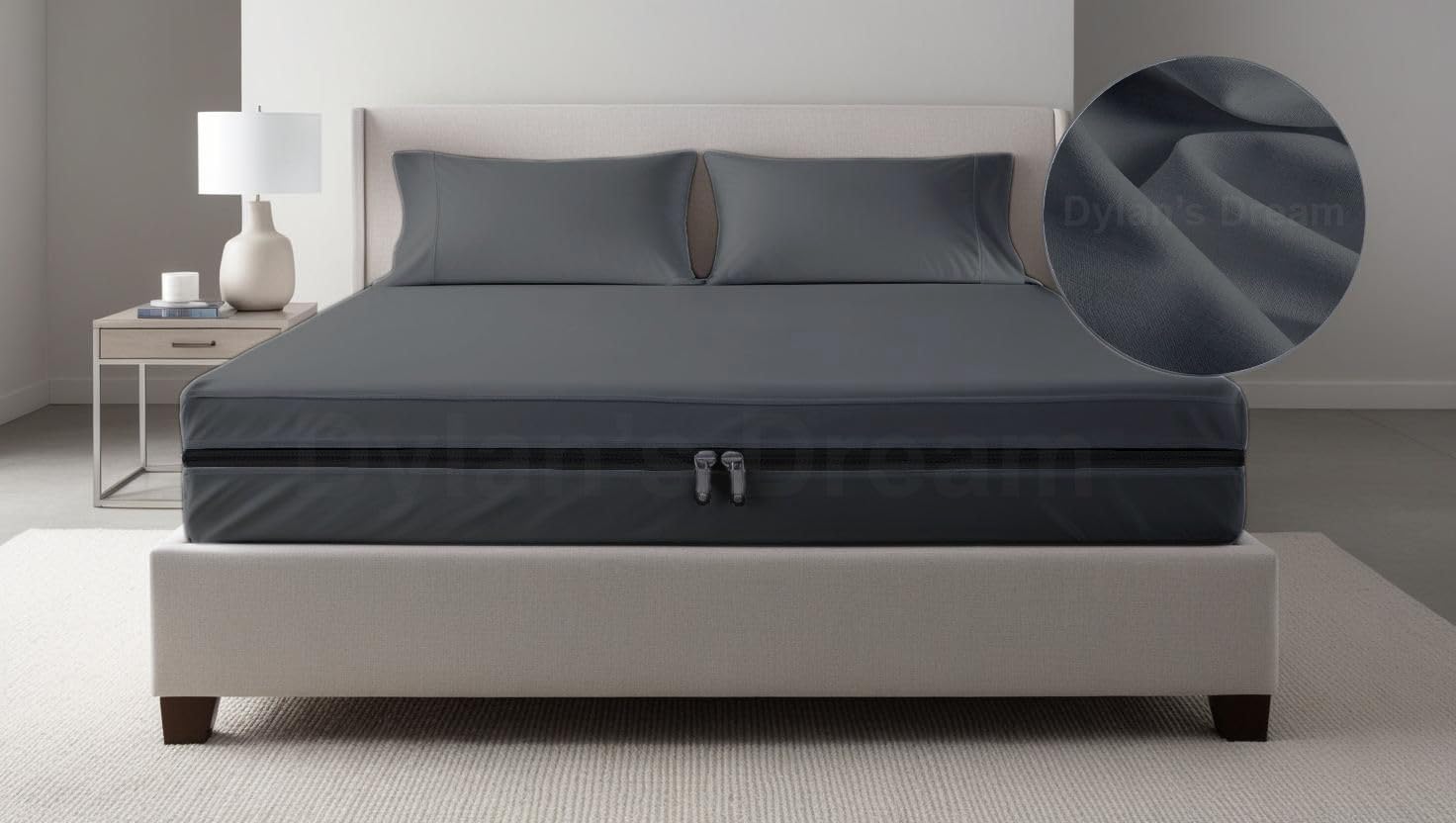 Zipper Fitted Sheet- RV Short King Size Zipper Sheets, 15 Deep Pocket Brushed Microfiber Sheets, Soft & Wrinkle Free Zip Fit Sheet, Secure Fit Mattress Zip Sheet-Dark Grey (1 Fitted Zipper Sheet)