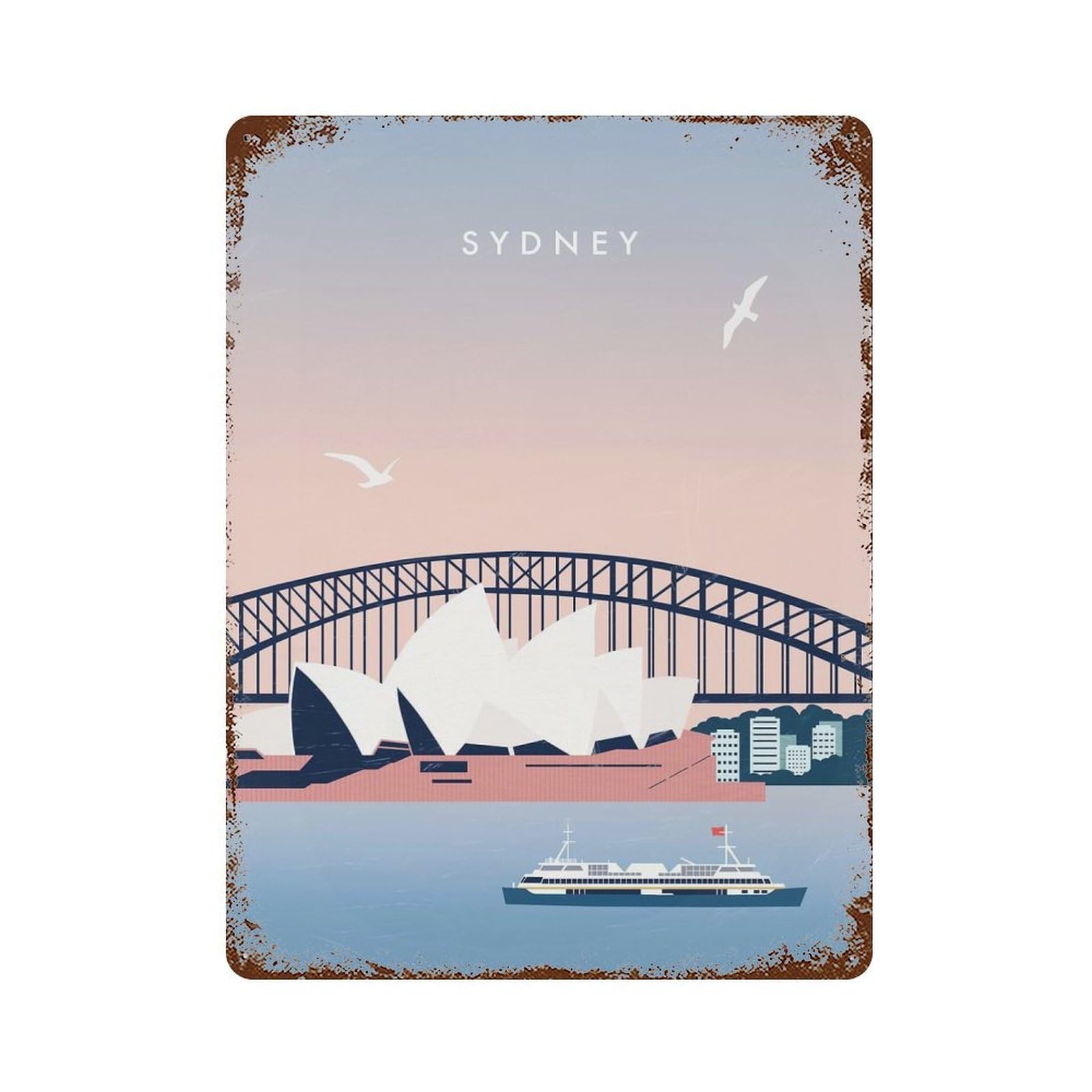 Vintage Rust Metal Sign Sydney 15.7"x11.8", Shabby Chic Decor for Cafe, Home Bar And Lounge Decor