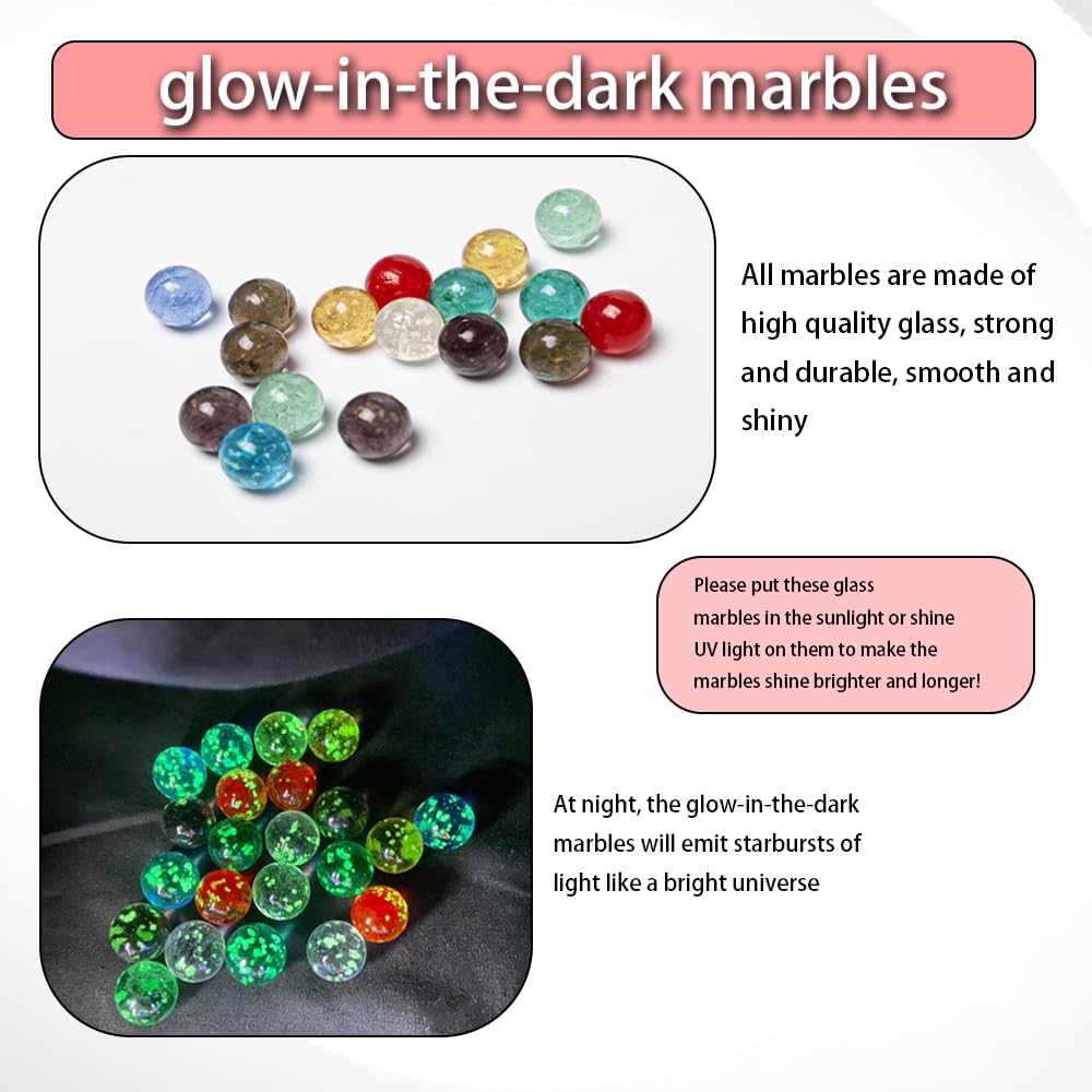 40 Stück Leuchtende Murmeln - 16mm Glas Murmeln Für Marmorbahn & Deko
