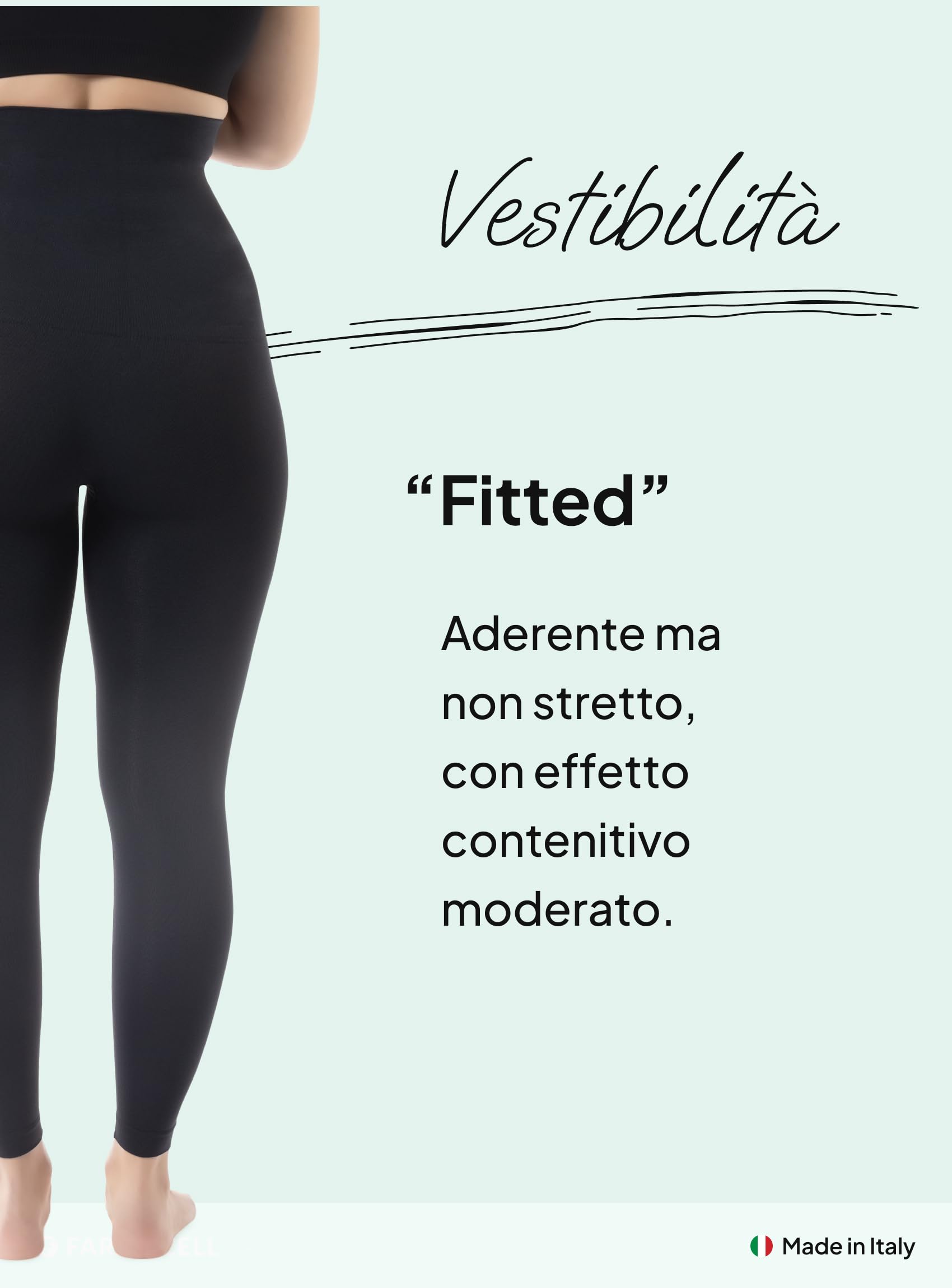 FarmaCell Leggings Anticellulite Donna Modellante con Effetto Fir, Vita Alta Risvoltabile, Made in Italy, 609Y