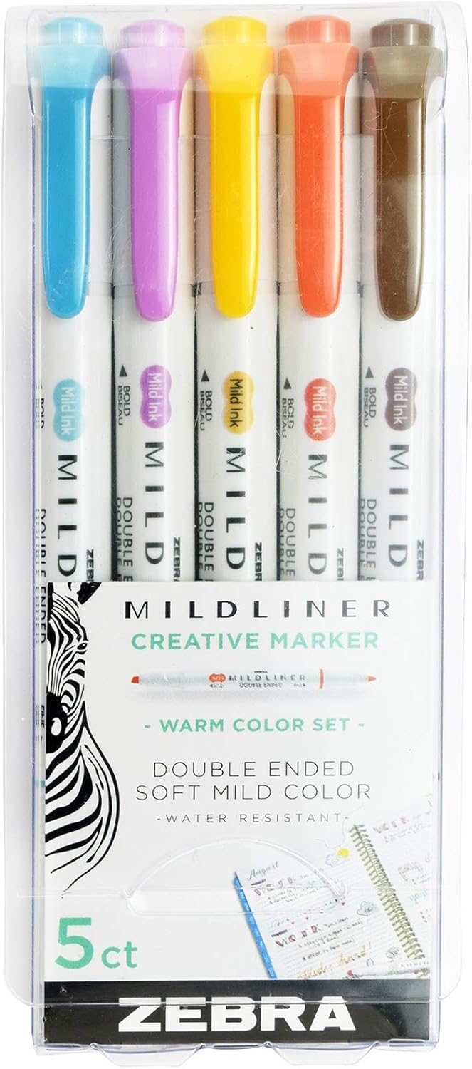 ZEBRA PEN Mildliner Double Ended Highlighter Set, Broad and Fine Tip