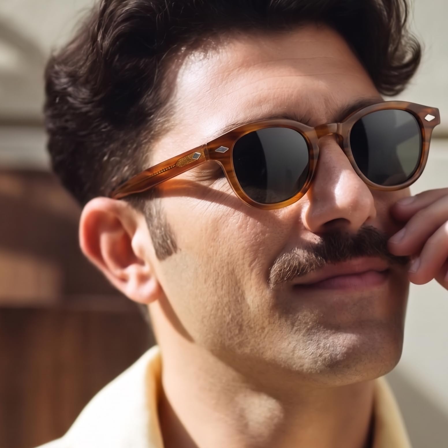 SHEEN KELLY Occhiali da sole Ovali Polarizzati Retro in acetato da uomo e da donna con lenti rotonde blu