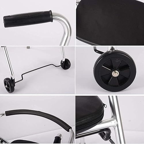 Miniatura 6 de Marco para caminar silla de transporte con asiento acolchado caminador plegable con 2 ruedas - Marco ajustable para caminar en altura ayuda a la