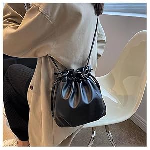 Amazon.com: Small Leather Drawstring Bucket Bag Hobo Bucket