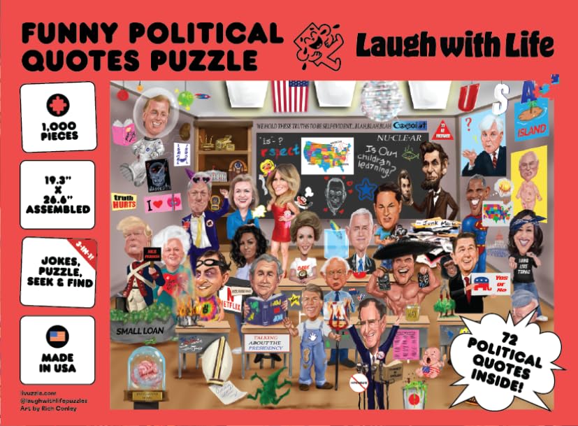 Laugh with Life Funny Political Quotes Puzzle – 1000-Piece Puzzle for Adults & Teens with Seek & Find Activity | Jigsaw Puzzles for Adults with Bipartisan Humor & Political Gaffe | Ideal