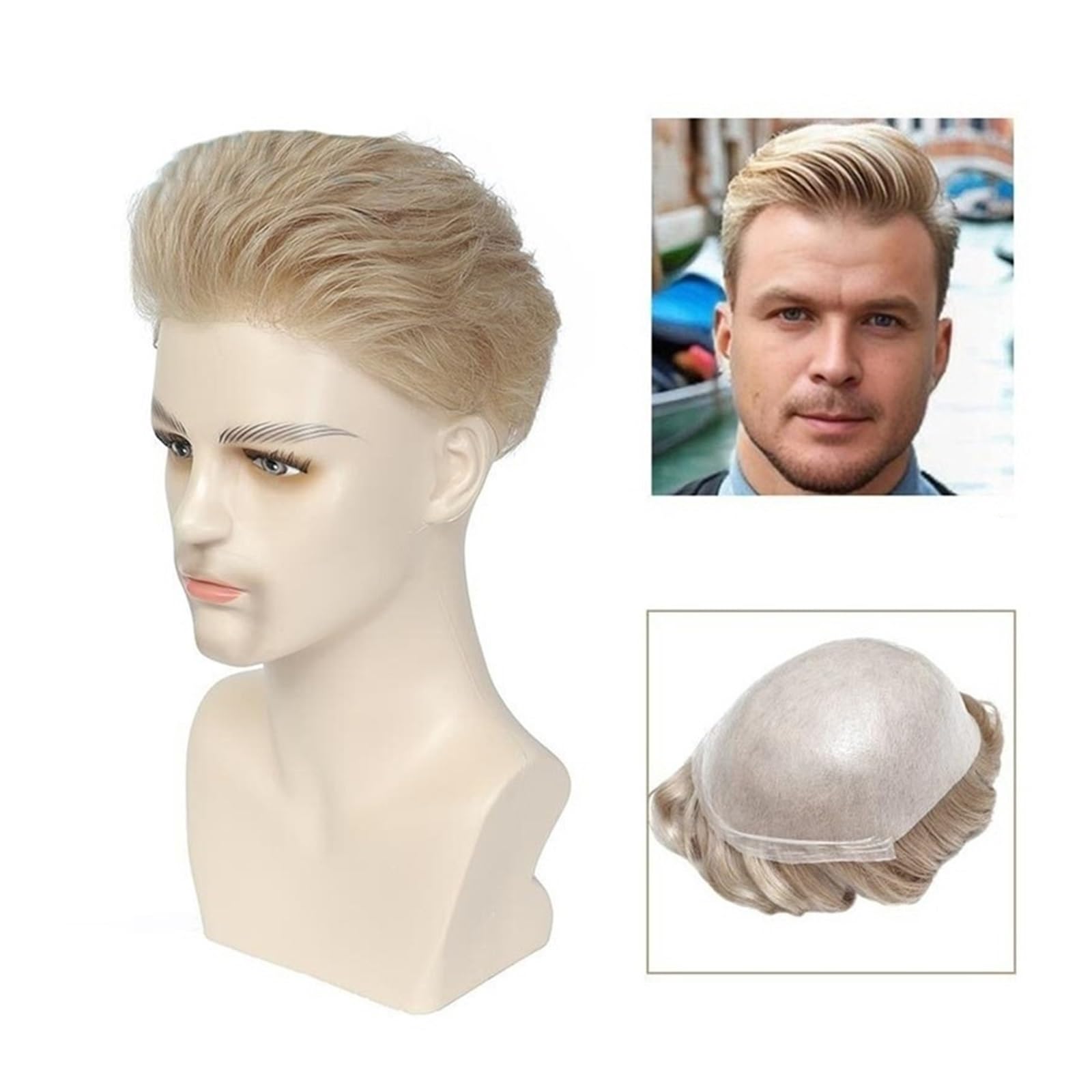 Tupé de pelo para hombres Prótesis capilar indetectable con base sin nudos del sistema de cabello humano piel ultrafina for hombres Sistema de cabello para hombres(7x10)