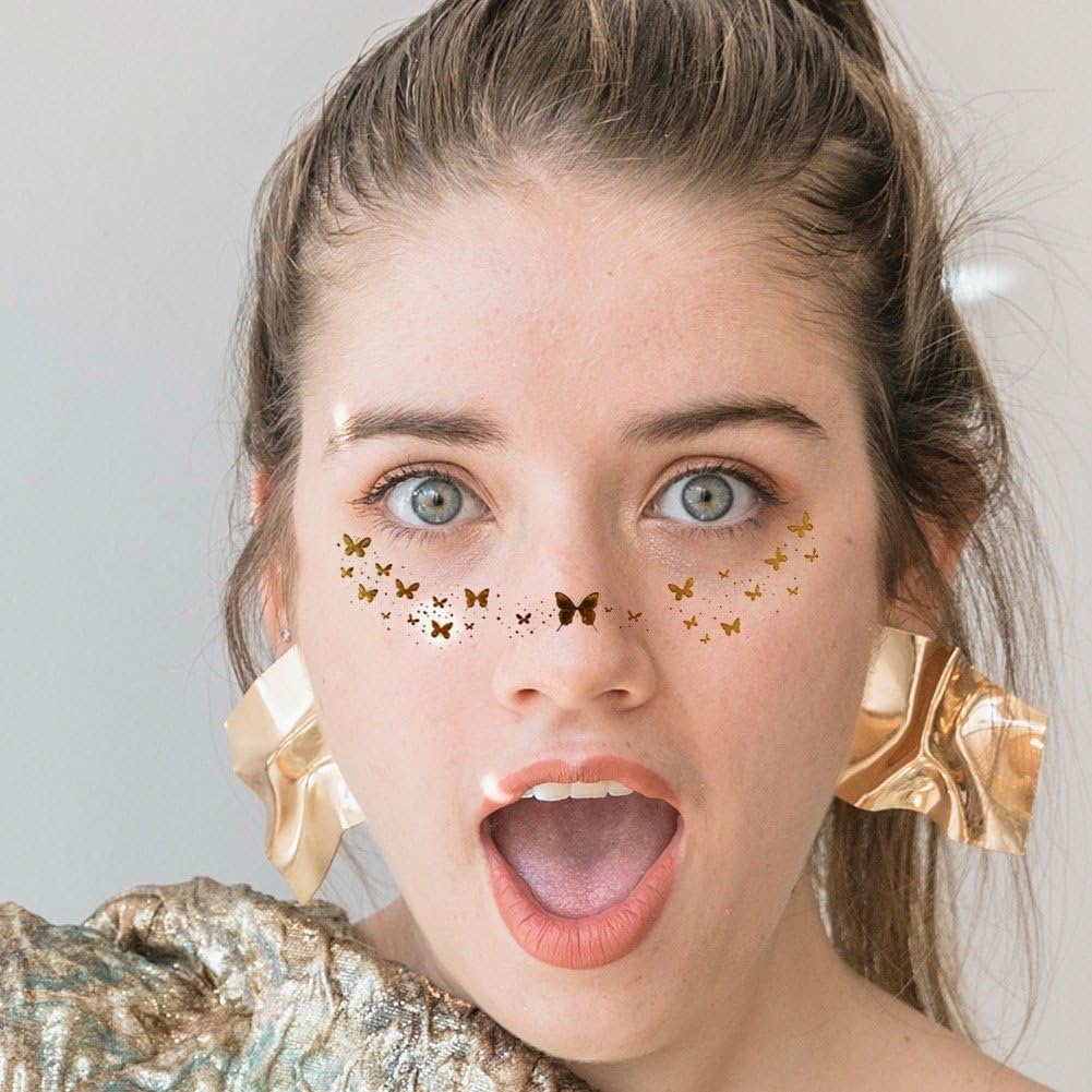 6 Stück Glitzer-Sommersprossen Tattoos | Temporäre Gesichts-Tattoos In Gold – Wasserfest & Schweißbeständig