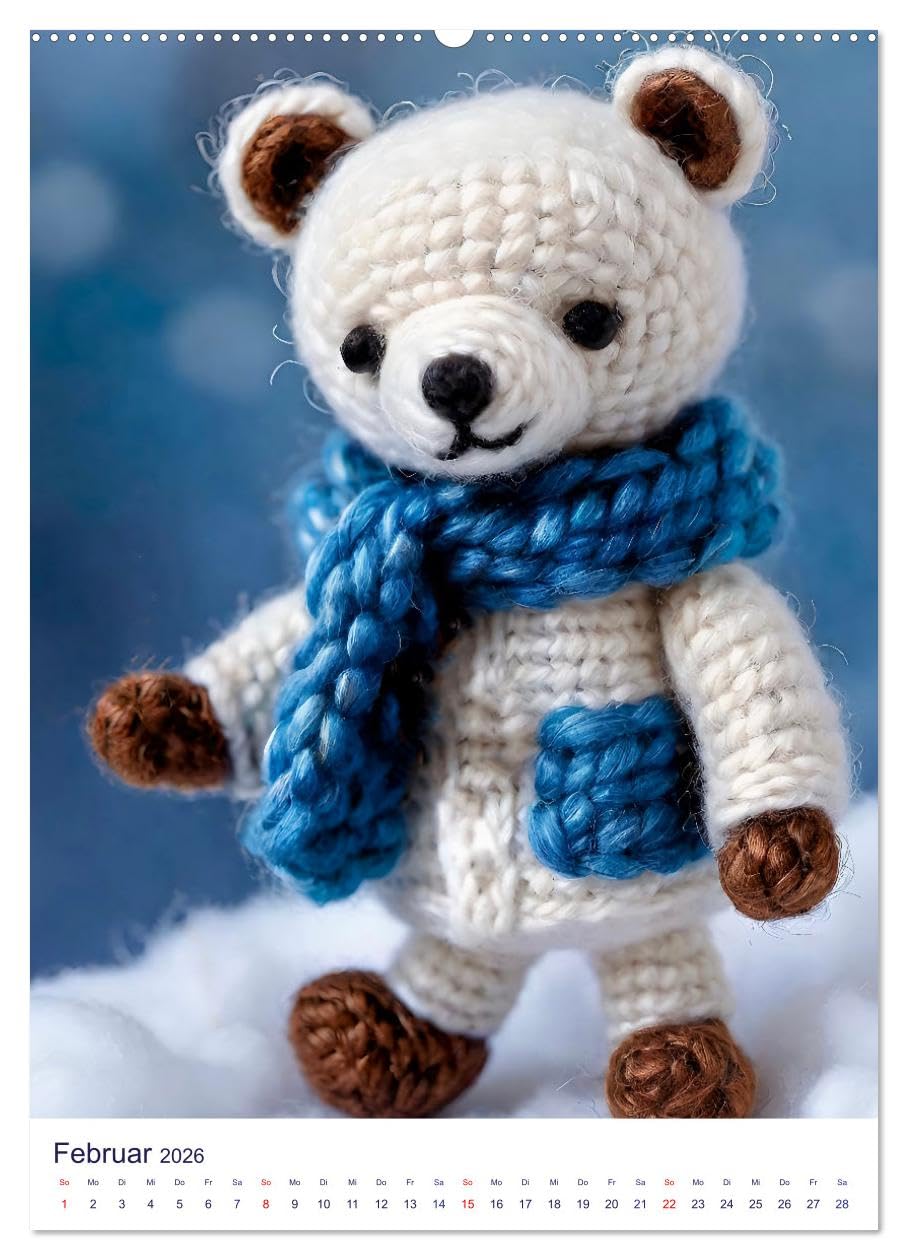 Teddys aus Wolle (hochwertiger Premium Wandkalender 2026 DIN A2 hoch), Kunstdruck in Hochglanz: Weich und wunderbar: Selbstgemachte Wollbären (CALVENDO Hobbys)