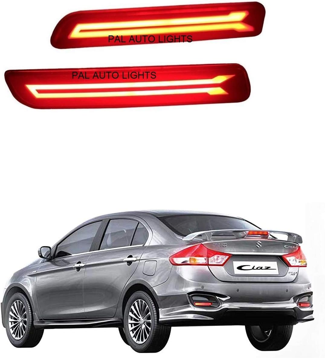 Car Reflector Led Brake Light for Bumper(Rear/Back) Drl for Maruti Suzuki Ciaz with Wiring (Red) - Set of 2(L+R)