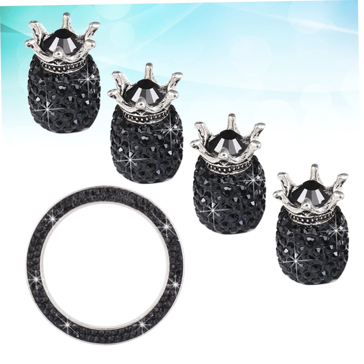 SOLUSTRE 15piezas Tapa De Válvula De Rhinestone y Anillo Decorativo para Botón De Encendido De Auto Negro Protección contra y Agua Diseño y