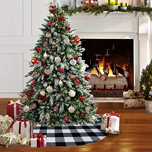 Senneny-48-Inch-Buffalo-Plaid-Christmas-Tree-Skirt-Larger-3-Inch-Black-and-White-Checked-Tree-Skirts-Mat-for-Christmas-Holiday-Party-Decorations-4-ft-Diameter-48-Inch-Black-and-White Senneny 48 Inch Buffalo Plaid Christmas Tree Skirt Larger 3 Inch Black and White Checked Tree Skirts Mat for Christmas Holiday Party Decorations 4 ft Diameter 48 Inch Black and White