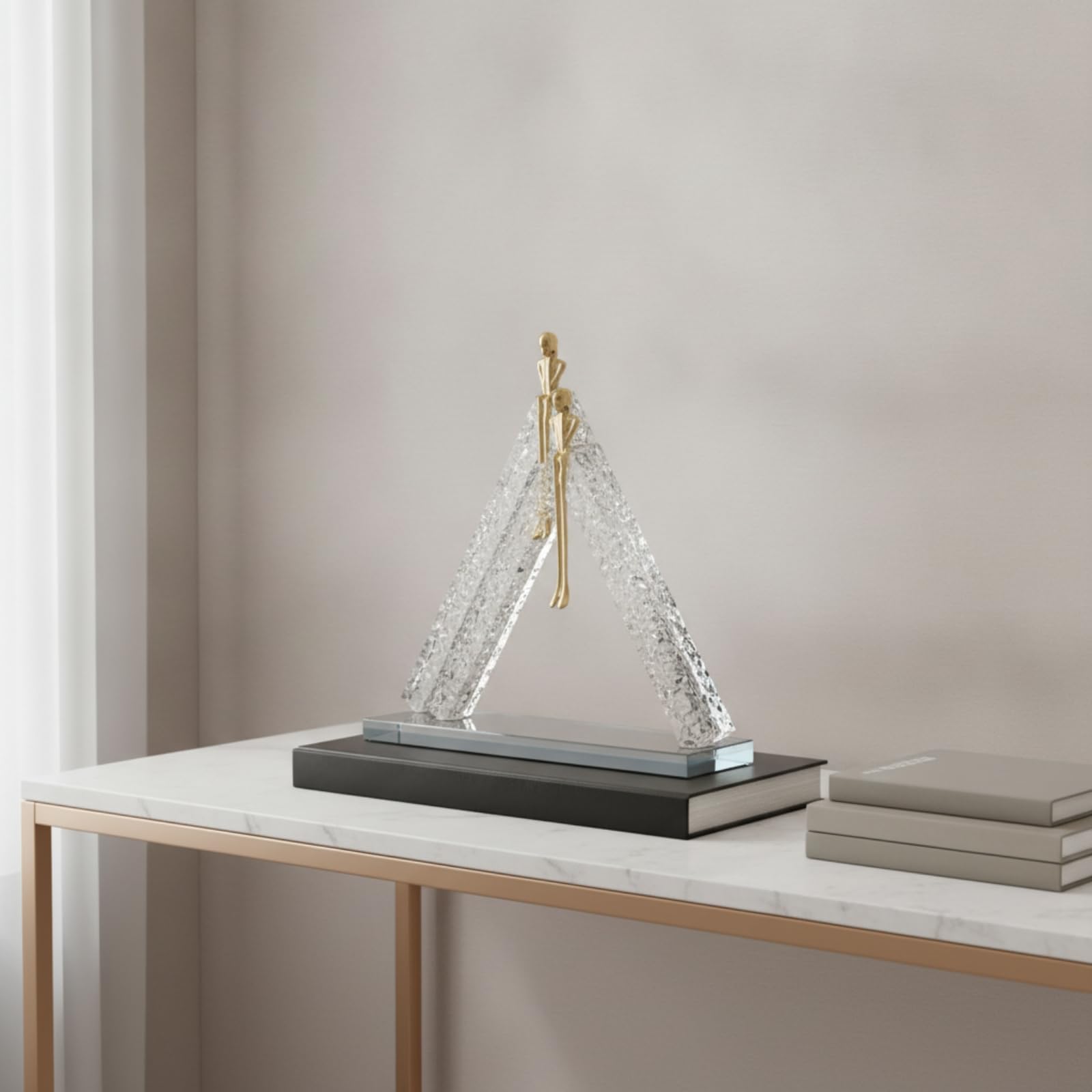 Gralara Figura con Base Espejo Transparente Escultura Geométrica Peculiar Estatua para Recibidor, Estantería