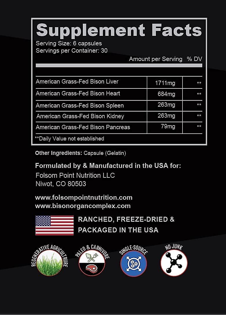 100% Grass-fed Bison Liver Heart & Organ Complex | Desiccated Bison Liver Pill Supplement (Single Bottle) | All-American : Health & Household