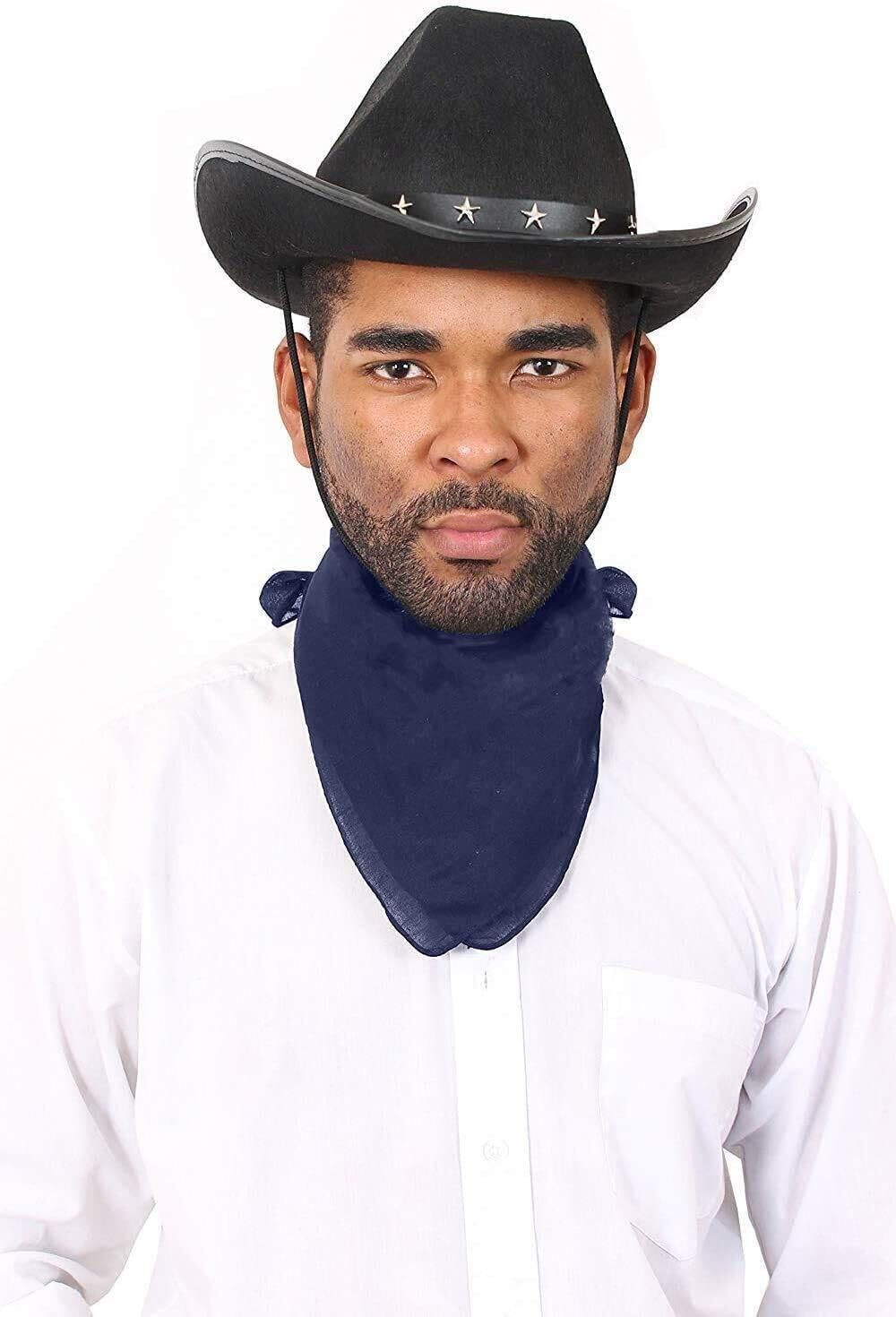 ILOVEFANCYDRESS® - Set di accessori per costume da cowboy, cappello nero con borchie a forma di stella e bandana colorata con motivi cachemire, stile western da sceriffo