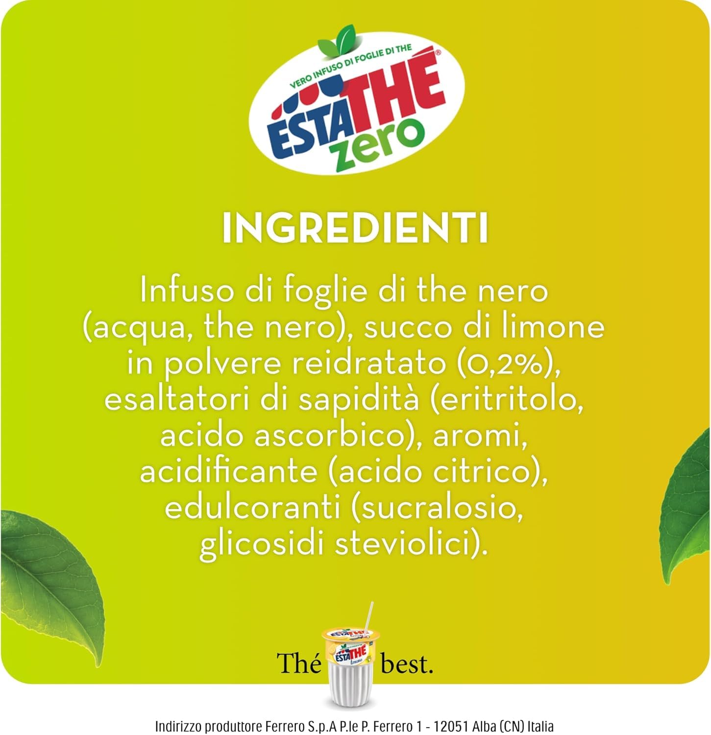 24X Confezione Per Estathé Zero Limone - The Freddo, Senza Zucchero, con Vero Infuso di Foglie di The e Succo di Limone, Bevanda Analcolica Senza Glutine, 24 Lattine da 330ml