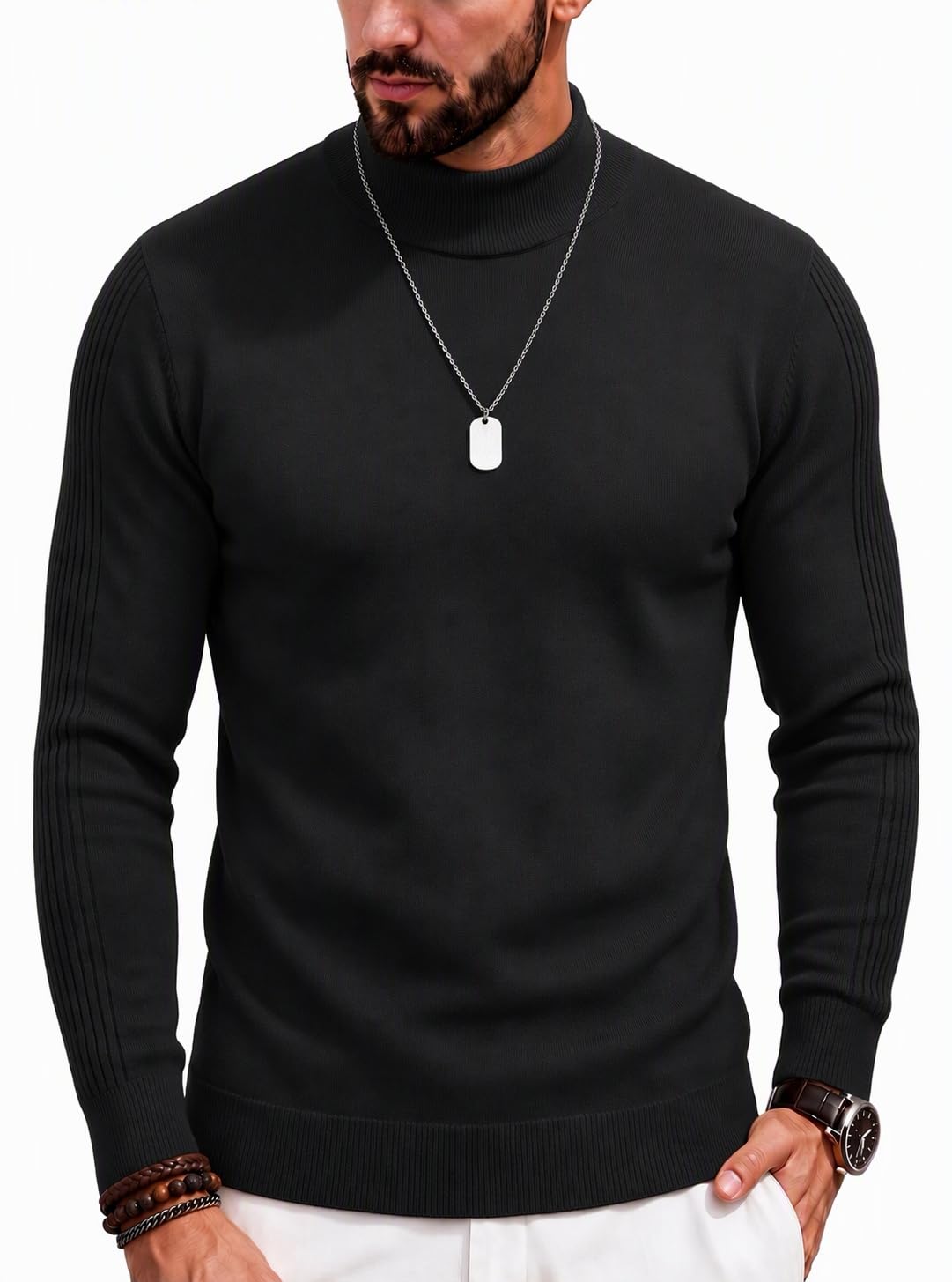 COOFANDY Mens Mock Turtleneck Slim Fit Pullover Sweater Casual Basic Knitted Thermal Sweaters