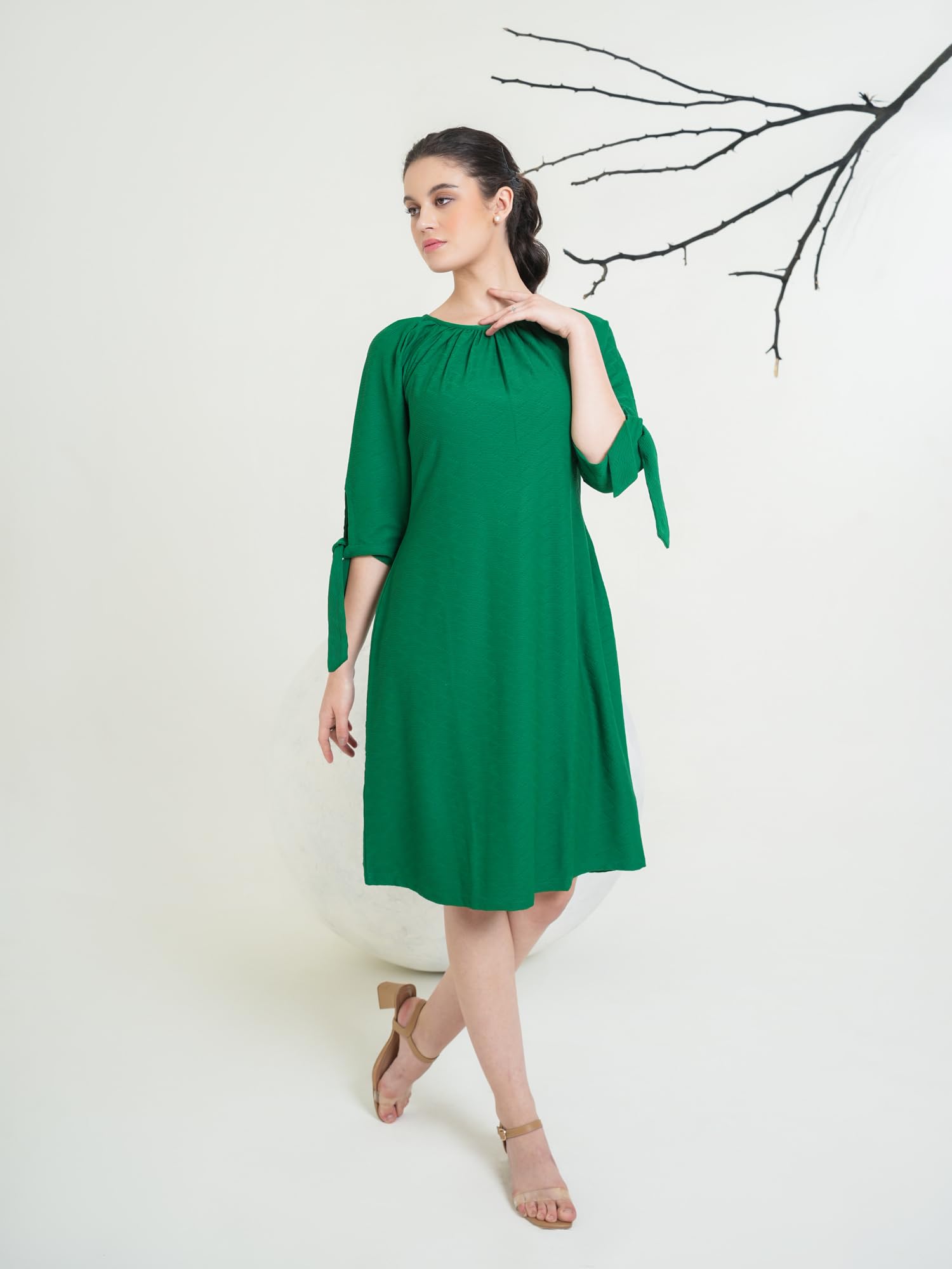 Purvaja Womens A-Line Below Knee Length Dress (Nisi-011-013) (In, Alpha, M, Green)