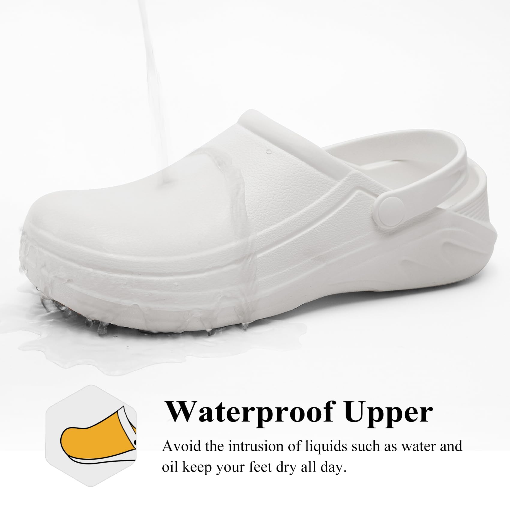 Haifago Non Slip Chef Shoes for Men Women, Kitchen Food Service Slip Resistant Work Shoe Waterproof Nursing Clogs White