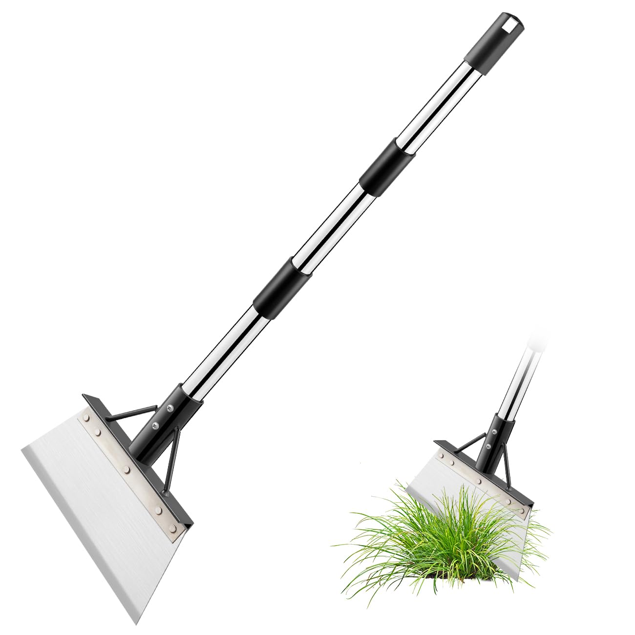 Pelle de jardin multifonctionnelle avec poignée, outil de jardinage réglable en acier inoxydable, pelle de nettoyage extérieur pour mauvaises herbes et mousse, pelle à bordure, grattoir à