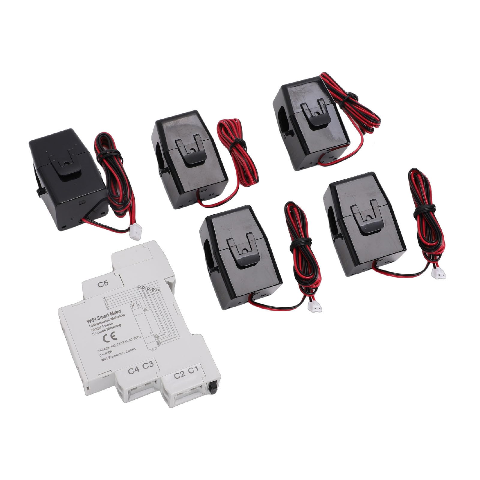 FILFEEL Medidor de Energía WiFi con Sensores de Circuito 5 × 100 A – Monitoreo Bidireccional de KWh Para/vida/asistente – Detección de Energía CA en Tiempo Real, Medición de Red Solar y Análisis de