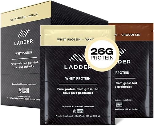 LADDER Paquete de muestras de proteína de suero de leche, paquetes de proteína de chocolate y vainilla, 15 paquetes para llevar