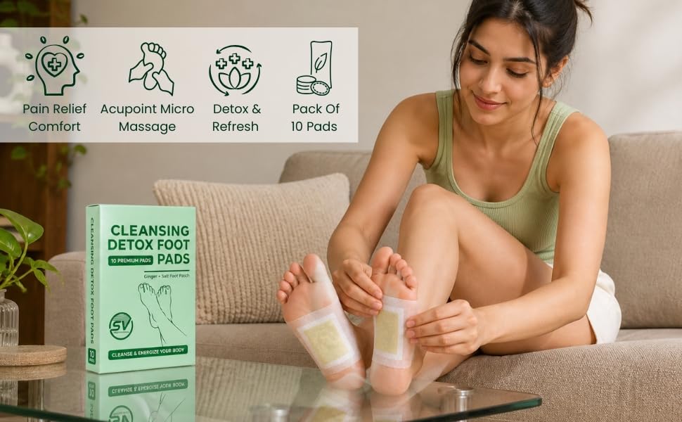 Image of Detox Foot Pads with Bamboo Vinegar, Ginger and Salt Formula, Natural Ingredients, Sleep Aid, Pain Relief, Acupoint Micro-Massage, 10 Pads