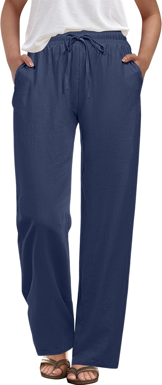 ANRABESS Womens Casual Pants Summer High Waist Drawstring Loose Fit 2026 Beach Lightweight Comfy Lounge Trousers with Pockets