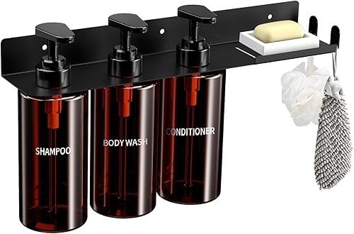 Dispensador de champú para ducha, montaje en pared, dispensador de champú y acondicionador con etiquetas impermeables, soporte para botella de